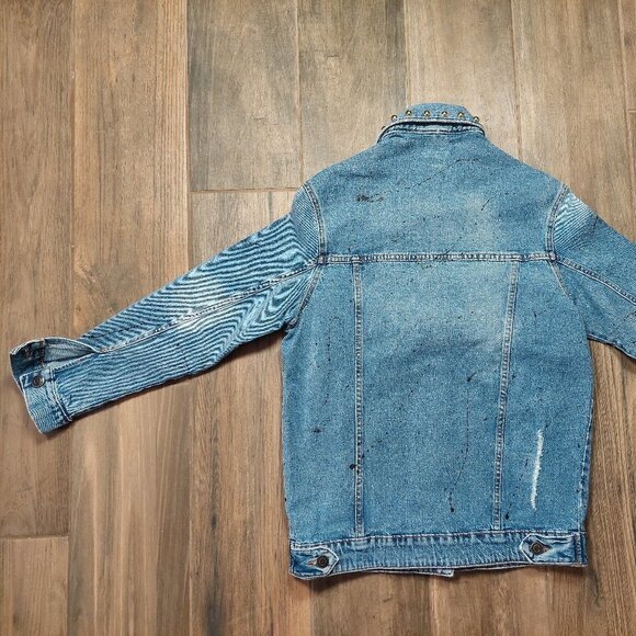 Denim Jean Jacket Mexico Lindo Y Querido Hand Painted Distressed Studs $229 - Picture 6 of 12